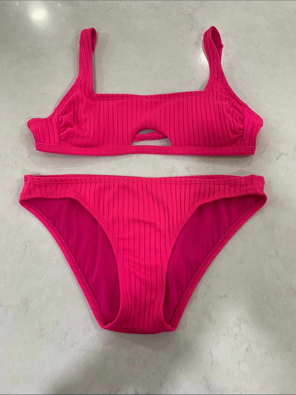 Xhilaration Ribbed Bright Pink Cutout Bikini Set